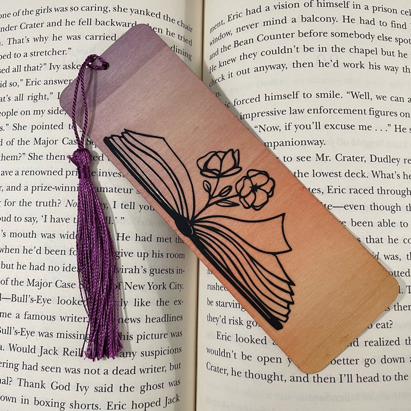 Flower Bookish Ombre Wood Bookmark 