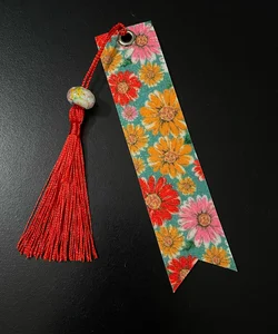 Faux Leather Bookmark with Glitter Flower Pattern
