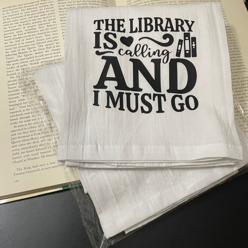  The Library is Calling Bookish Tea Kitchen Towel