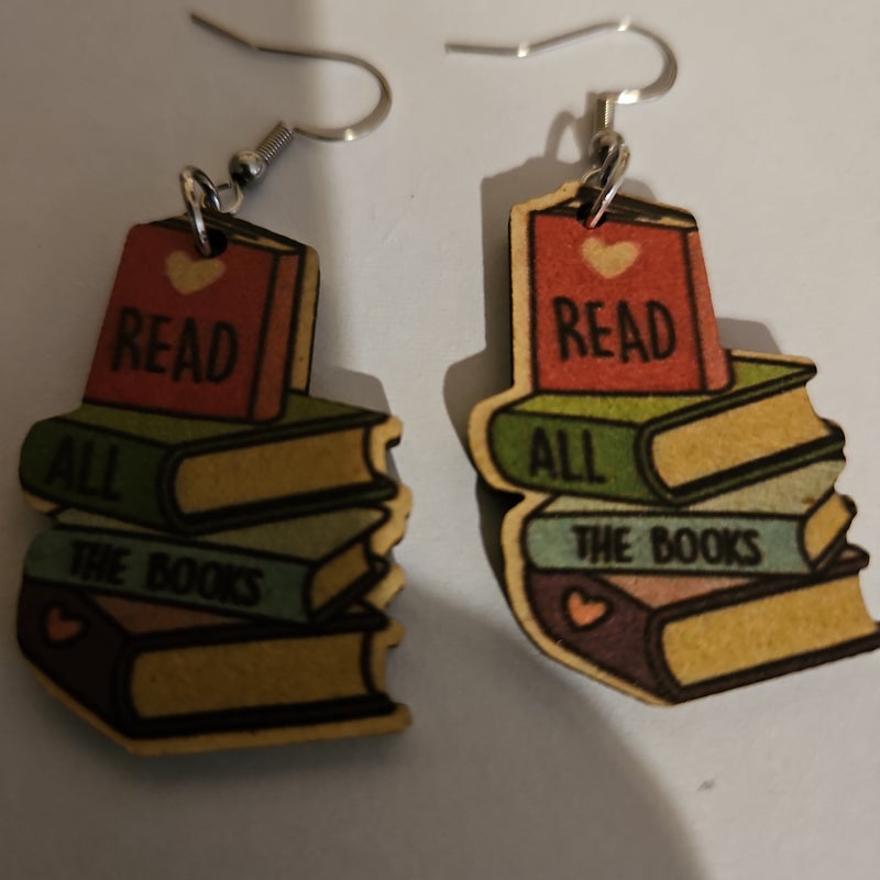 Read All The Books Wood Earrings 