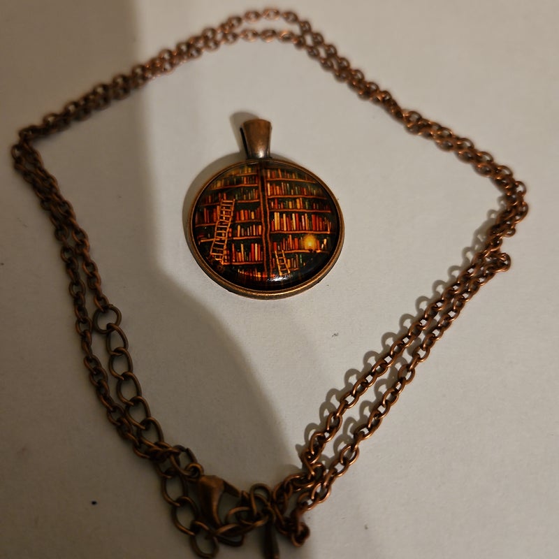 Library photo pendant red copper necklace 