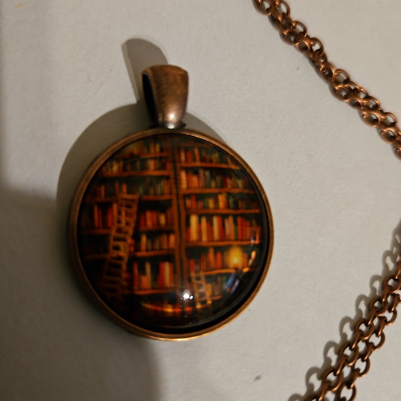 Library photo pendant red copper necklace 