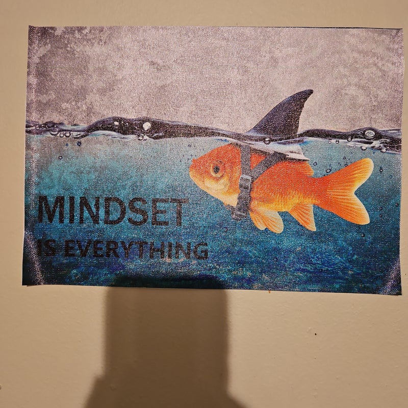 Gorgeous inspirational "Mindset is Everything" goldfish pretending to be shark canvas wall art