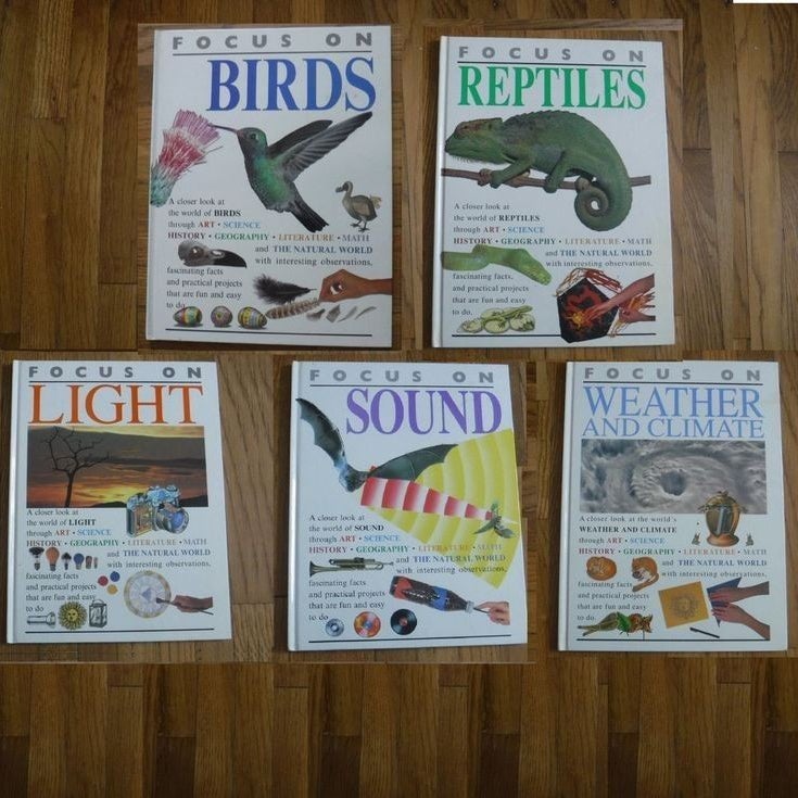 Focus on Birds Reptiles Light Sound Weather 5 Book Set 