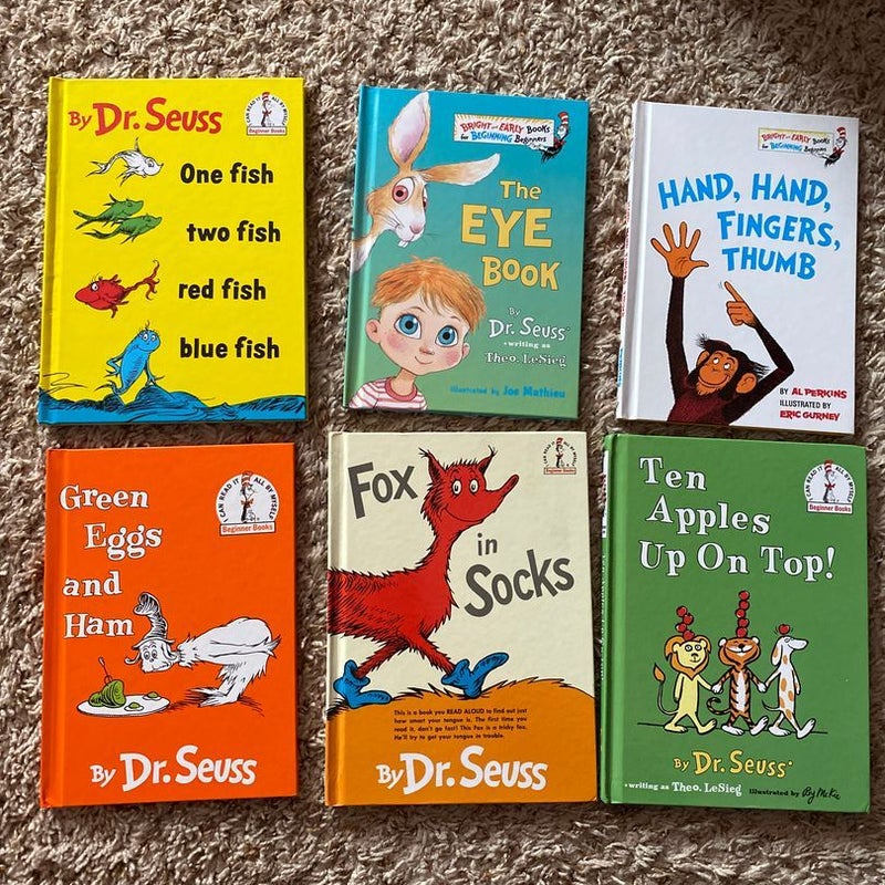 Ten Apples up on Top! - Fox in Socks - Green Eggs & Ham - One Fish, Two Fish - 6 Dr Seuss Lot