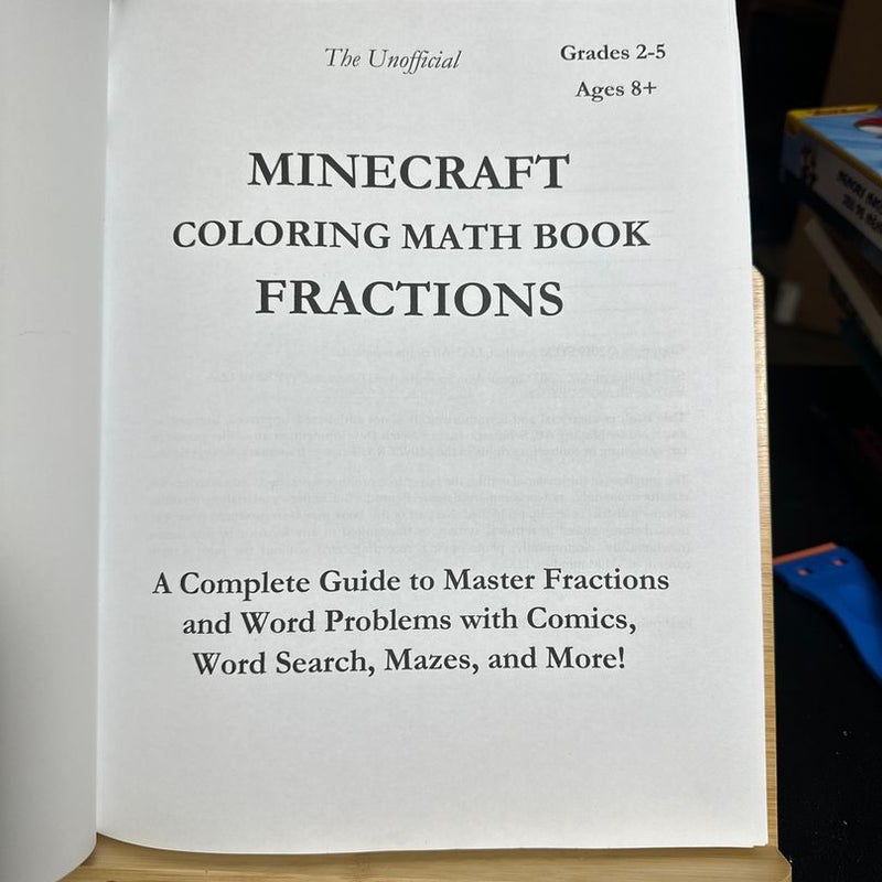 Minecraft Coloring Math Book Fractions Grades 2-5 Ages 6-8