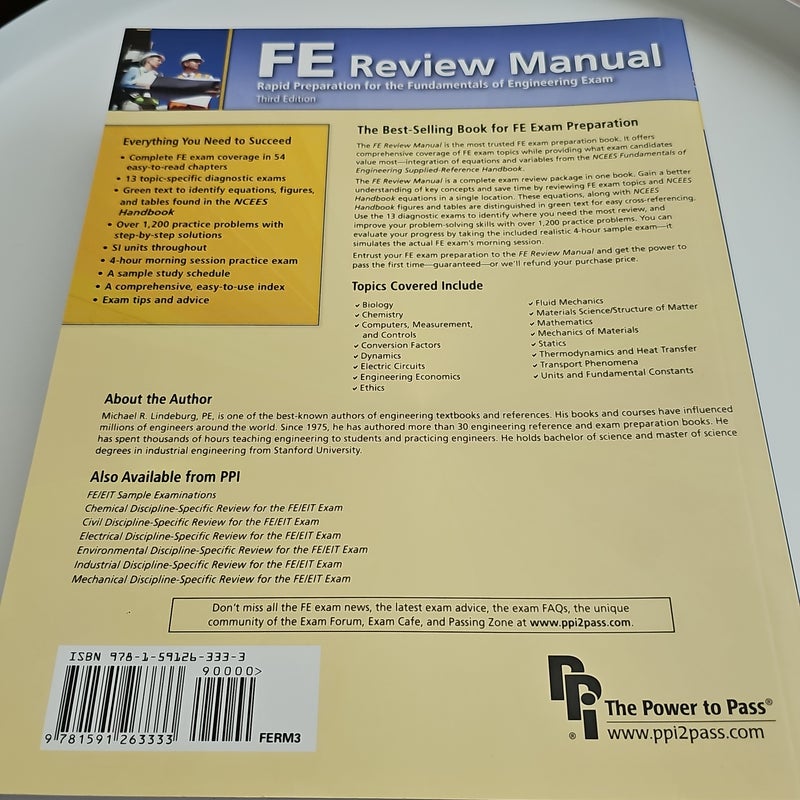 PPI FE Review Manual: Rapid Preparation for the Fundamentals of Engineering Exam, 3rd Edition - a Comprehensive Preparation Guide for the FE Exam