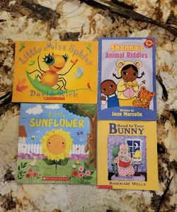 Scholastic Bundle - Little Miss Spider, Little Sunflower, Shanna's Animal Riddles, Read to Your Bunny