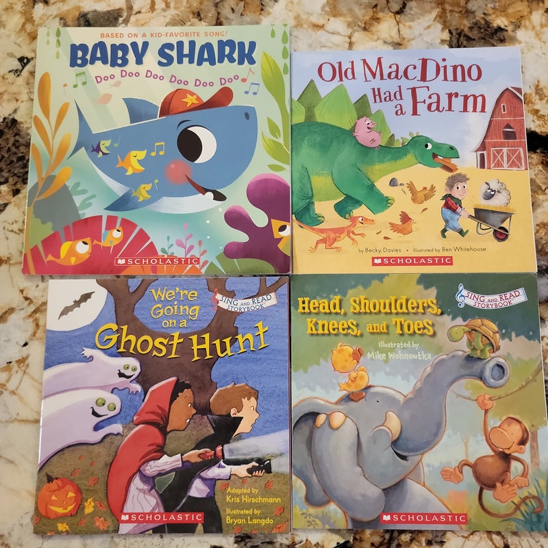 Scholastic Sing-a-long Bundle - Head, Shoulders, Knees, and Toes, Old MacDino had a Farm, Baby Shark, We're Going on a Ghost Hunt
