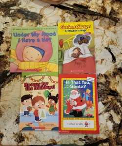 Scholastic Winter Bundle - Hooray for the Holiday!, Is That You Santa?, Curious George A Winter's Nap, Under My Hood I Have a Hat