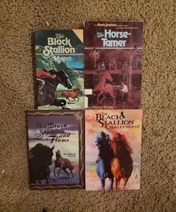 (4 books) paperback The Black Stallion Mystery, Horse Tamer, And Flame, Challenged, Walter Farley