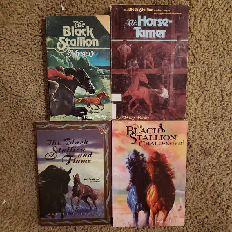 (4 books) paperback The Black Stallion Mystery, Horse Tamer, And Flame, Challenged, Walter Farley