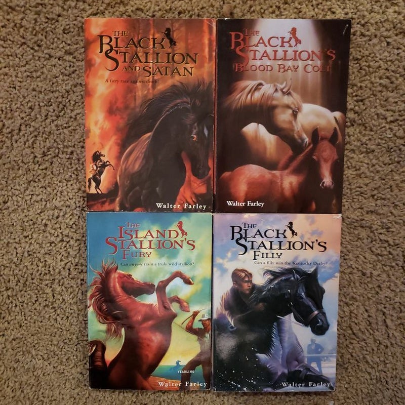 (4 pack) The Black Stallion The Island Stallion's Fury, Filly, and Satan, Blood Bay Colt, Walter Farley 