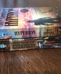 Lot of (2) Dan Simmons HYPERION + Rise of Endymion, vintage paperback, Epic Fantasy Science Fiction