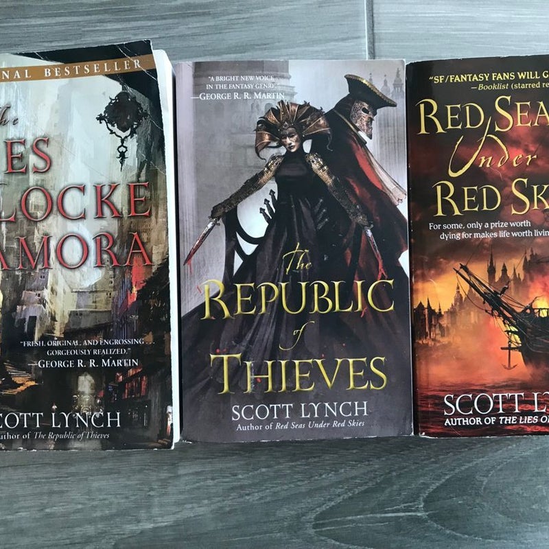 Lot Of (3) The Lies of Locke Lamora + Republic Of Theives + Red Seas Under Red Skies: (The Gentleman’s Bastards) Trilogy ~ Epic Fantasy