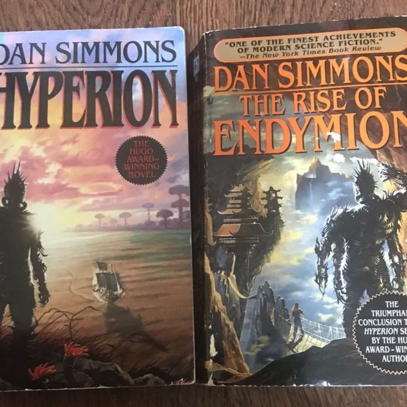 Lot of (2) Dan Simmons HYPERION + Rise of Endymion, vintage paperback, Epic Fantasy Science Fiction