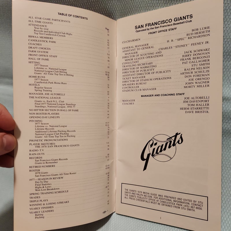 San Francisco Giants 1978 Official Media Guide