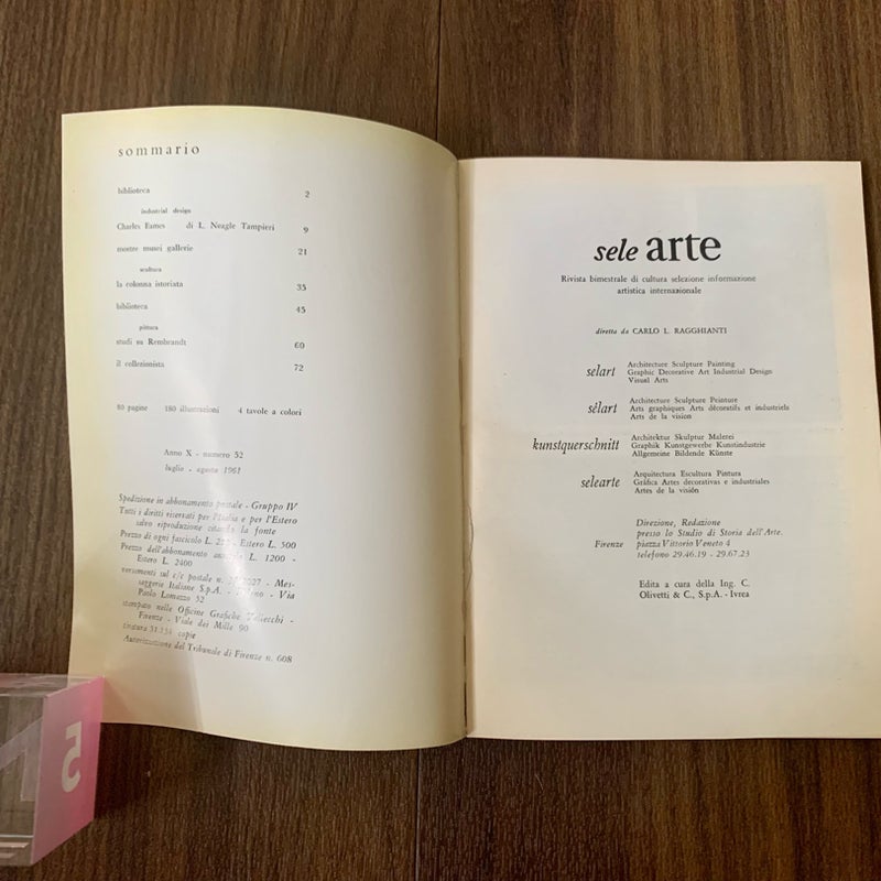 Sele Arte Anno X - Number 52, July to August 1961 