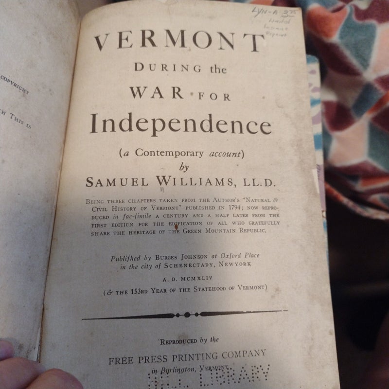 Vermont During the War of Independence 