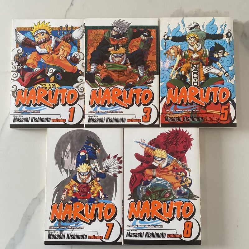 Naruto, Vol. 1, Vol. 3, Vol. 5, Vol. 7, & Vol. 8
