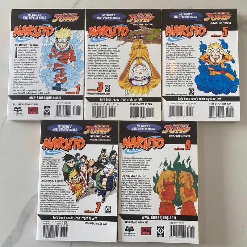 Naruto, Vol. 1, Vol. 3, Vol. 5, Vol. 7, & Vol. 8