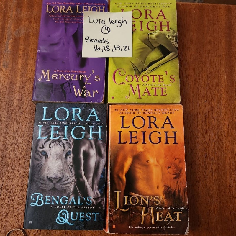 Lora Leigh LOT #9 Breeds series Mercury's War, Coyote's Mate, Bengal's Quest and Lion's Heat