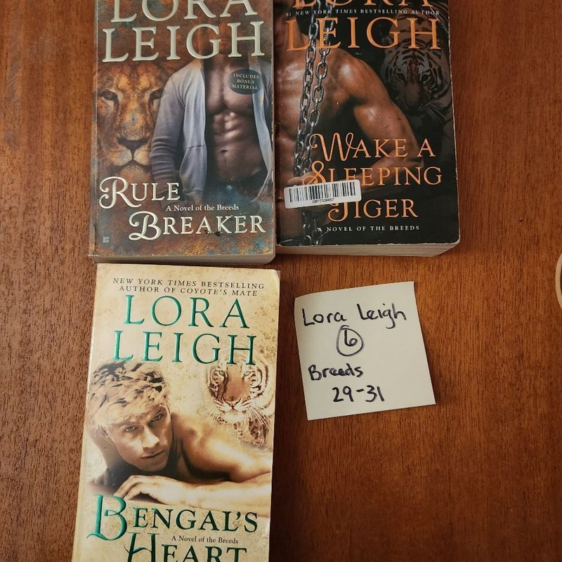 Lora Leigh LOT #6 Breeds series Rule Breaker, Wake a Sleeping Tiger and Bengal's Lair