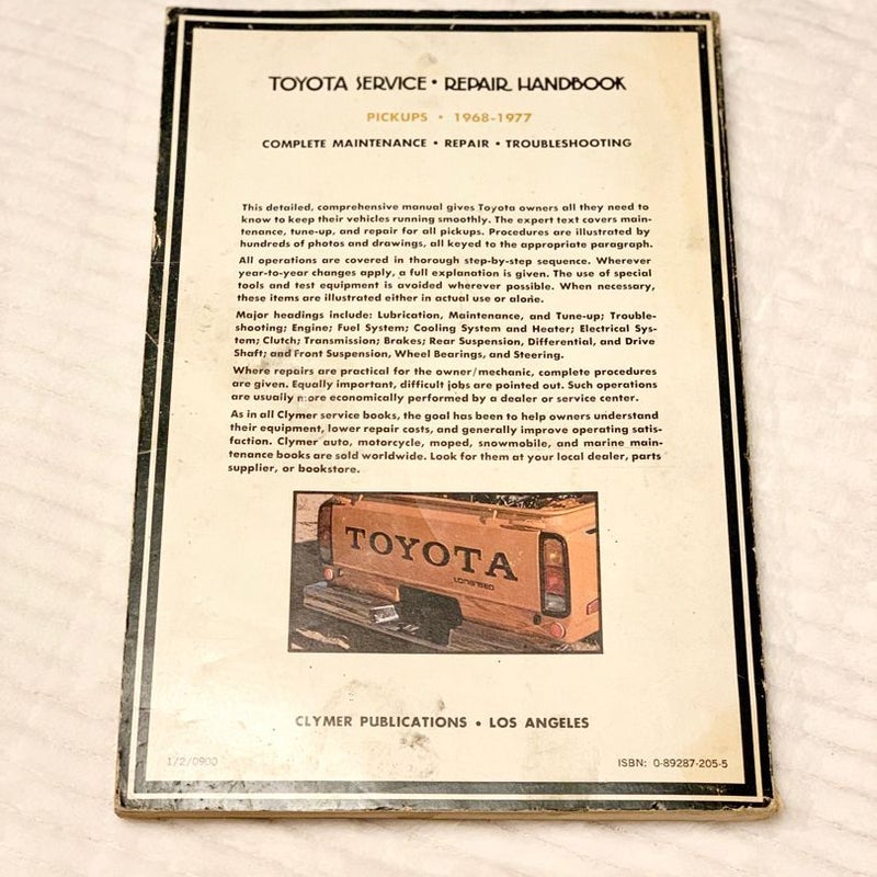 Toyota Service Repair handbook pick ups 1968-1977