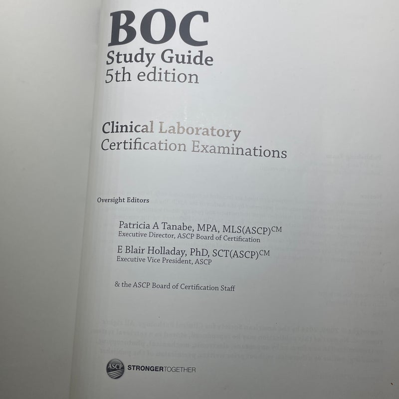 Boc Study Guide for the Clinical Laboratory Certification Examinations