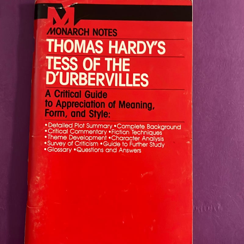 Monarch Notes on Hardy's Tess of the D'Urbervilles