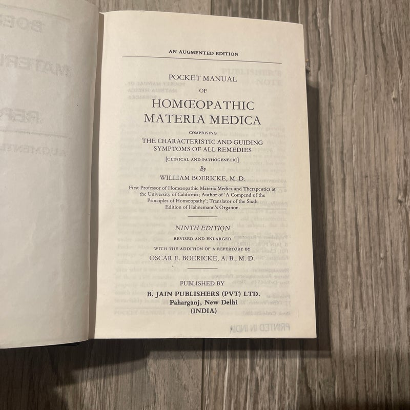 BOERICKE’S Material Medica with Repertory Augmented Indian Edition
