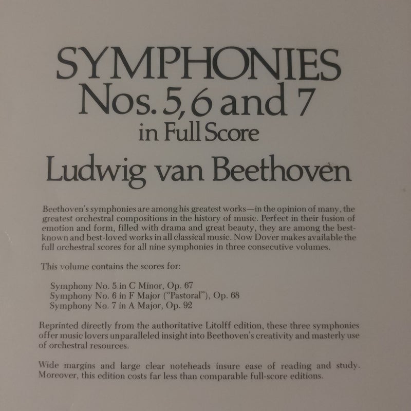 Beethoven Symphonies Nos. 5, 6 and 7 in Full Score