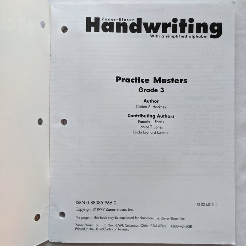 Zaner-Bloser Handwriting 1999