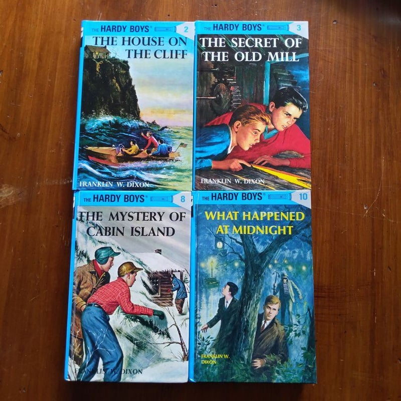 Hardy Boys 4 Book Bundle: The house on the cliff, The secret of the old mill, The mystery of cabin island, What happened at midnight 
