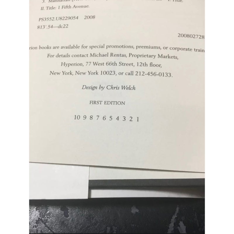 1stEd 1stPrint One Fifth Avenue 