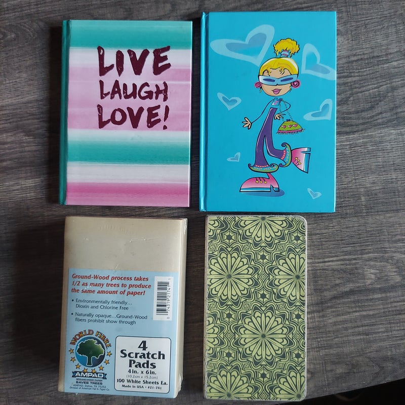 Various journals and scratch pads