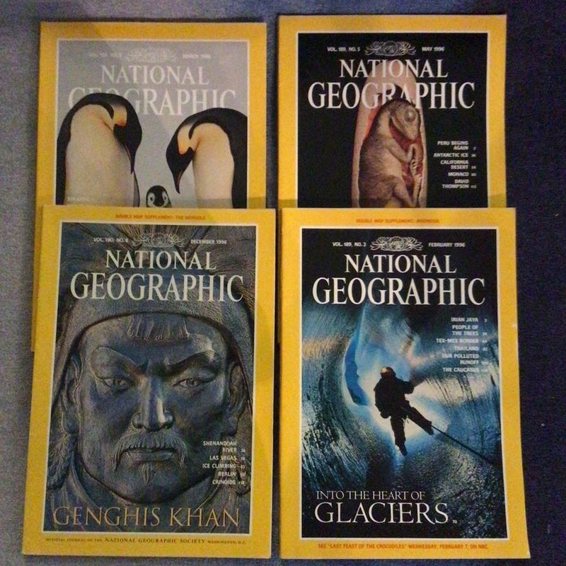 National Geographic 1996 editions 4 count 