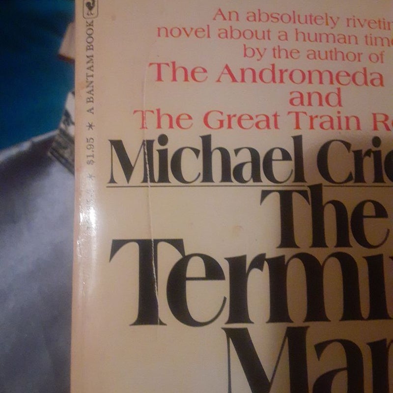 3 books by Michael Crichton, The Terminal Man, Jurassic Park 1 & 2 The Lost World, Mass market paperback books