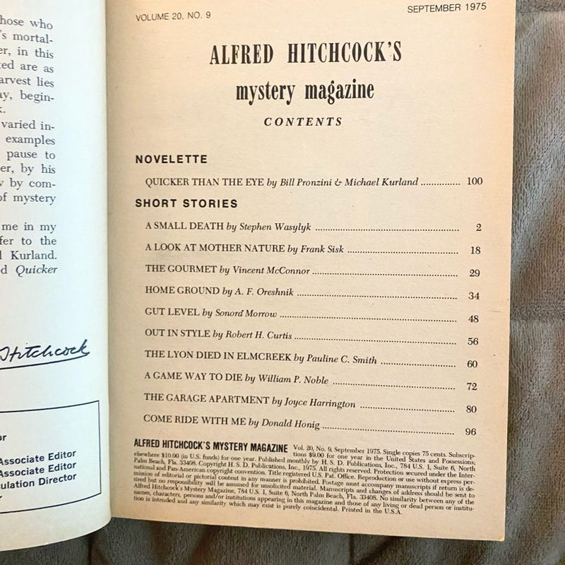 Alfred Hitchcock's Mystery Magazine - Lot of 3 Sept Oct & Dec 1975  H21
