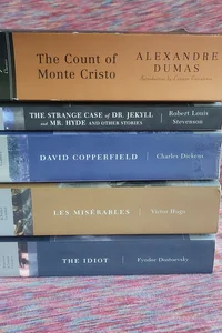 Five classics The Count of Monte Cristo, The Idiot, Les Mis, David Copperfield and Dr. Jekyll and Mr. Hyde