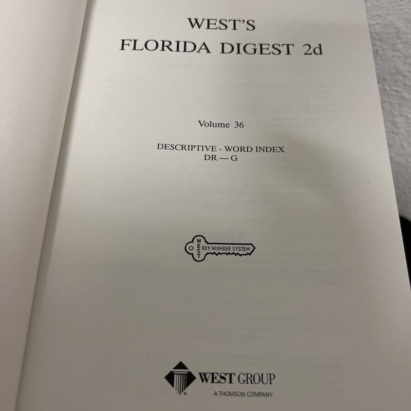 West Florida Digest  2d Vol 36 Descriptive Word Index DR-G