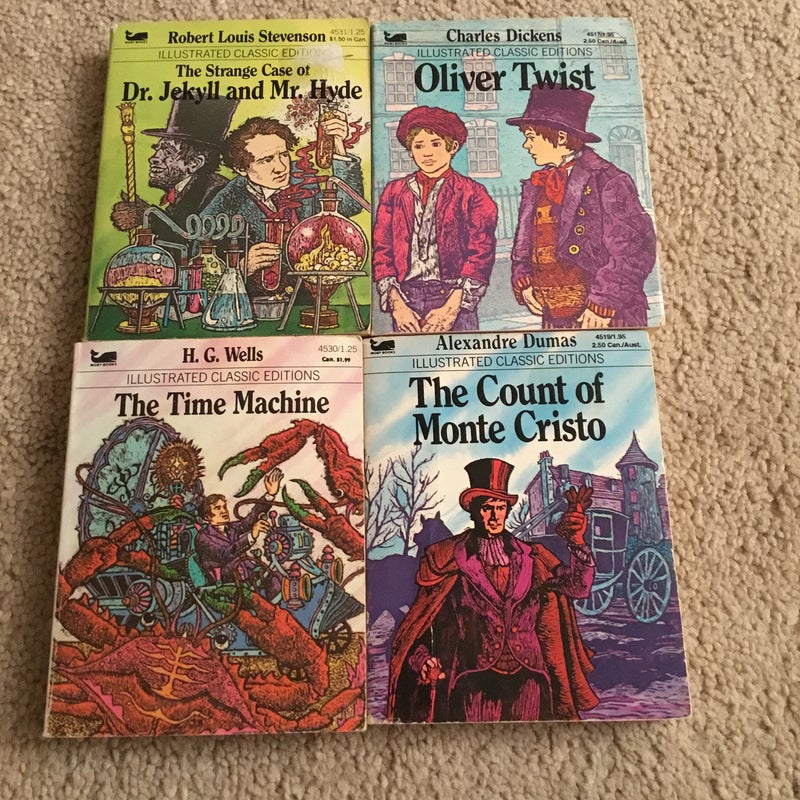 4 Illustrated Classics - paperbacks Time Machine / Monte Christopher / Oliver Twist / Jekyll Hide