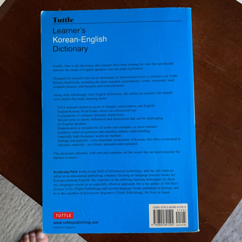 Tuttle Learner's KoreanEnglish Dictionary by Kyubyong Park, Paperback