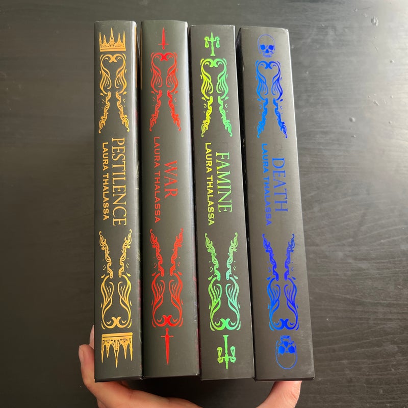 Pestilence, War, Famine, Death; The Bookish Box Exclusive Edition: Exclusive Cover, Reverse Dust Jacket, Foil Embossing, Custom End Papers, SIGNED