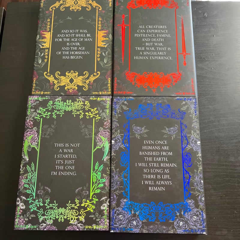 Pestilence, War, Famine, Death; The Bookish Box Exclusive Edition: Exclusive Cover, Reverse Dust Jacket, Foil Embossing, Custom End Papers, SIGNED