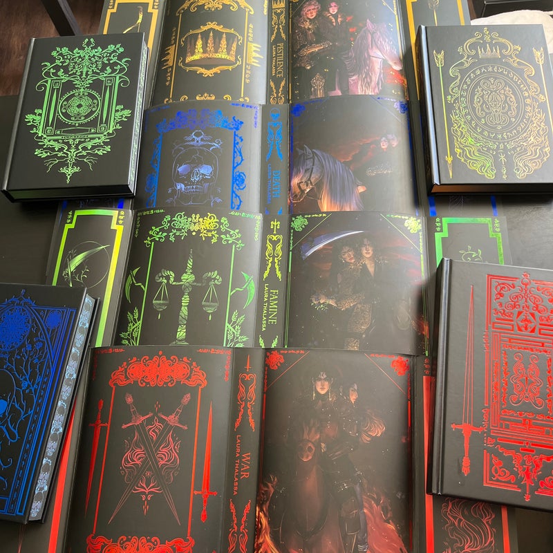 Pestilence, War, Famine, Death; The Bookish Box Exclusive Edition: Exclusive Cover, Reverse Dust Jacket, Foil Embossing, Custom End Papers, SIGNED