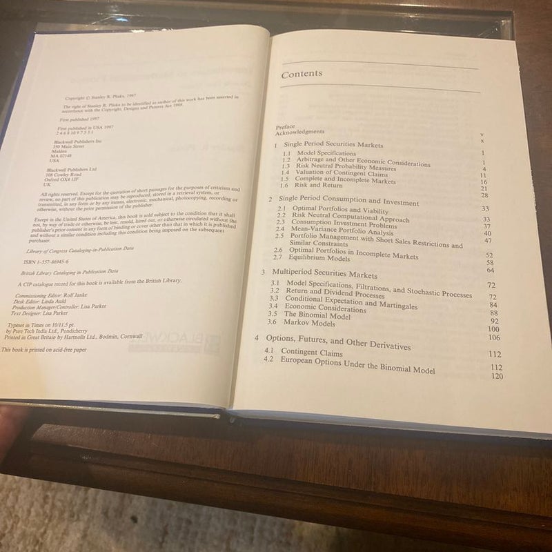 Introduction to mathematical finance by stanley r pliska hardcover