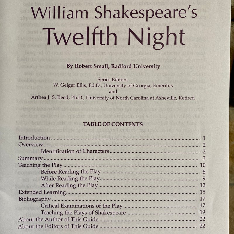 A Teacher’s Guide to the Signet Classic Edition of William Shakespeare’s Twelfth Night