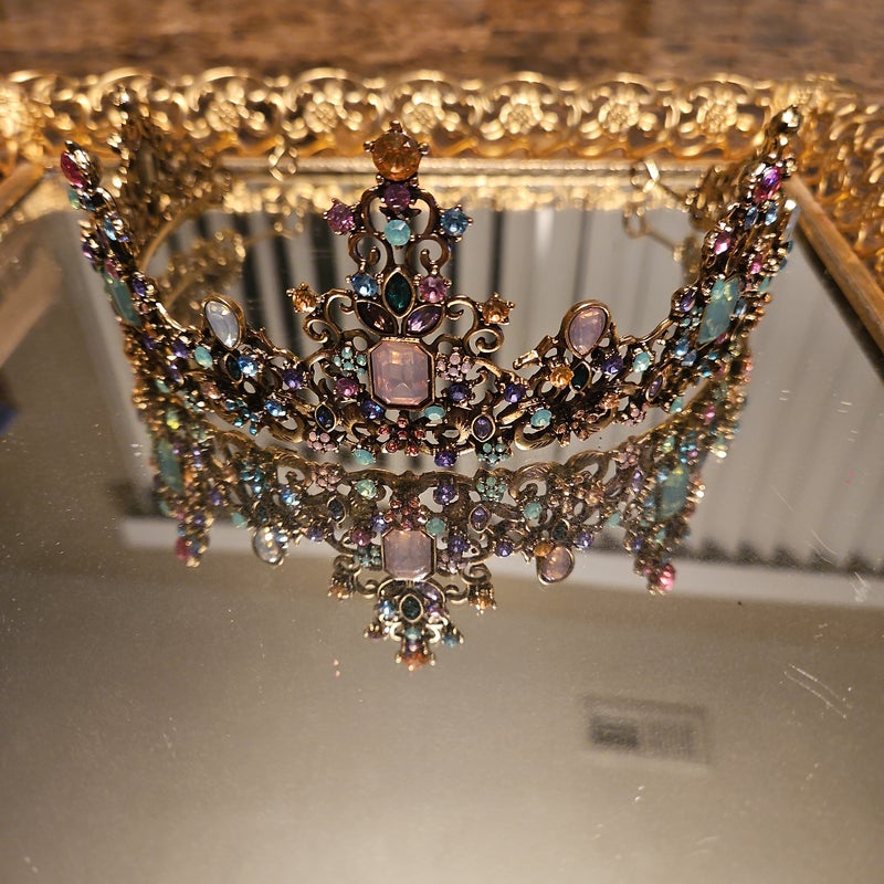 Goldtone Baroque Jeweled Tiara 