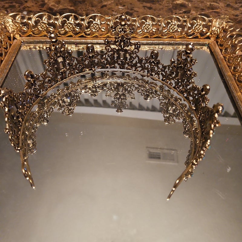 Goldtone Baroque Jeweled Tiara 